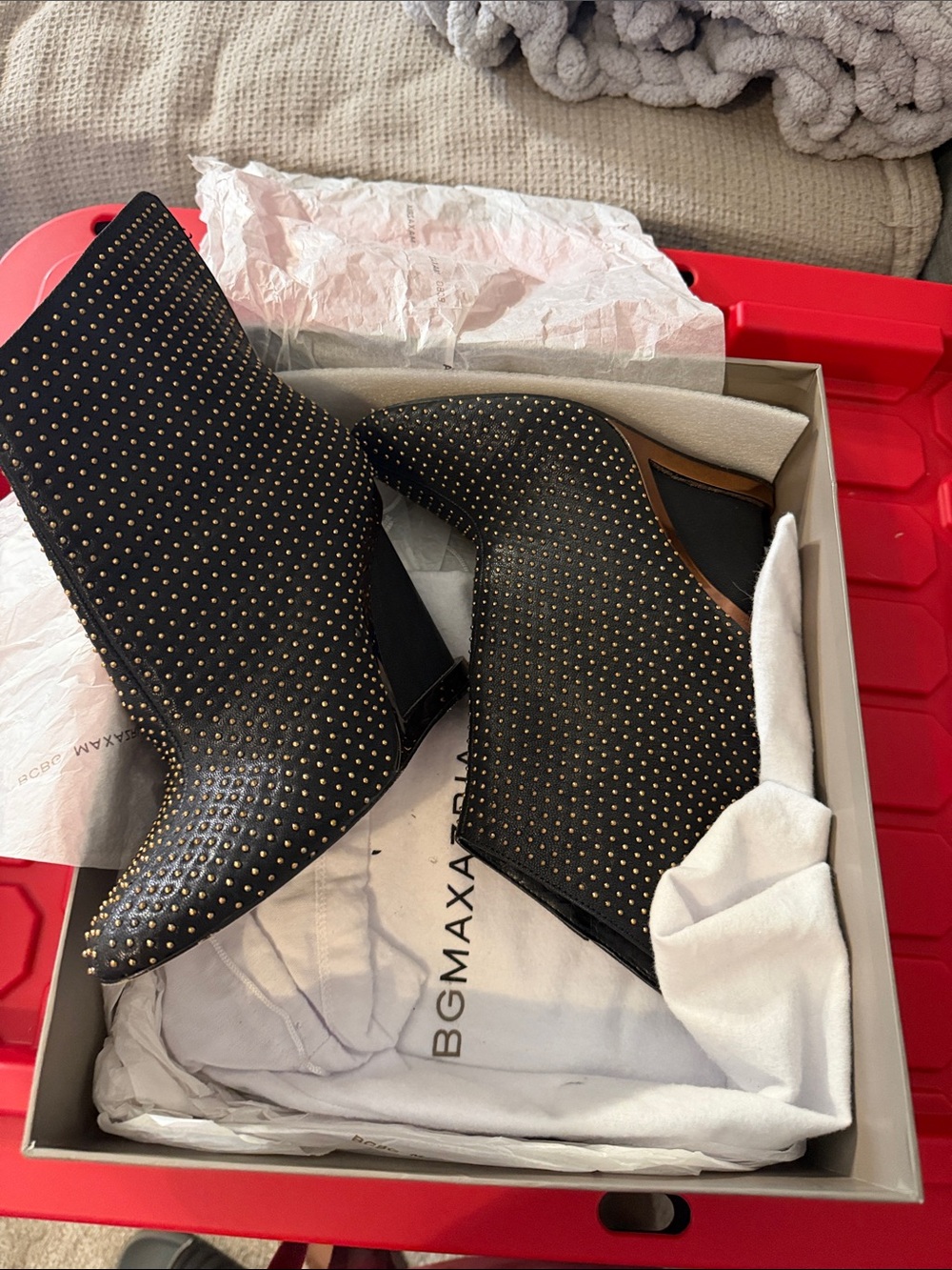 BCBGMaxAzria Black Studded Pointed Toe Ankle Booties